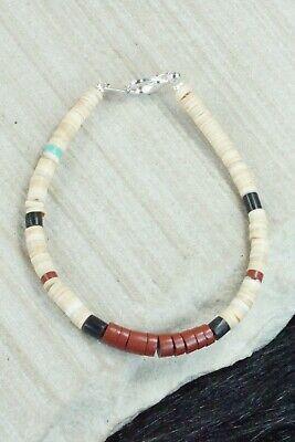 Shell, Coral, Jet and Sterling Silver Bracelet - Torevia Crespin - High Lonesome Trading