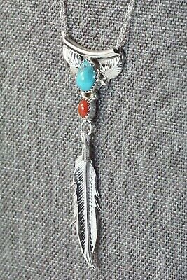 Turquoise, Coral & Sterling Silver Necklace - Sharon McCarthy