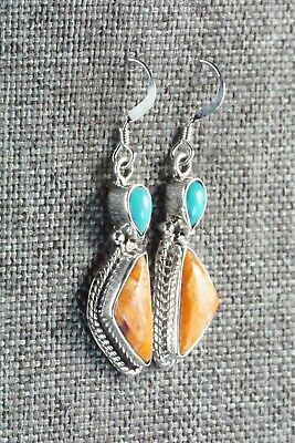 Turquoise, Spiny Oyster & Sterling Silver Earrings - Gary Shorty
