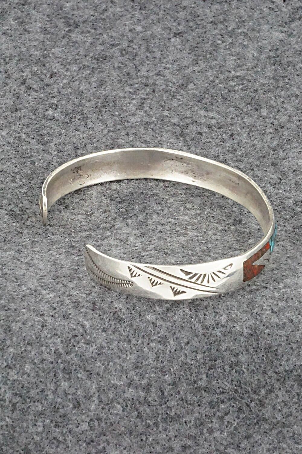 Turquoise, Coral and Sterling Silver Bracelet - Joleen Yazzie
