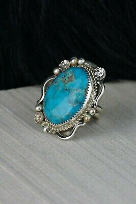 Navajo Turquoise and Sterling Silver Ring - Leslie Nez - Size 6.75 - High Lonesome Trading