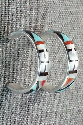 Multi Stone Inlay & Sterling Silver Hoop Earrings - Delberta Boone - High Lonesome Trading