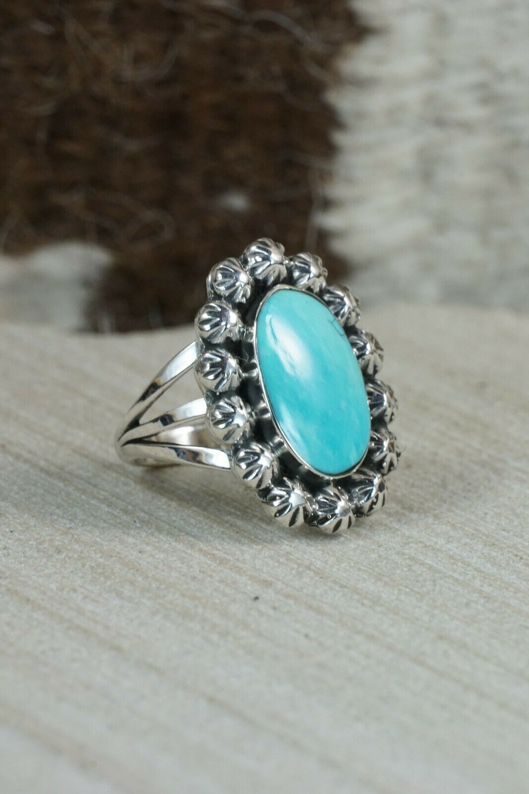 Navajo Turquoise and Sterling Silver Ring - Freida Martinez - Size 8