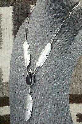 Onyx, Sterling Silver Feather & Chain Necklace - Ben Begay - High Lonesome Trading