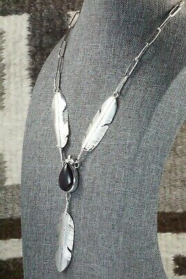 Onyx, Sterling Silver Feather & Chain Necklace - Ben Begay