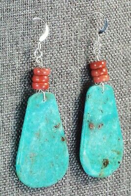Turquoise, Coral & Sterling Silver Earrings - Lupe Lovato
