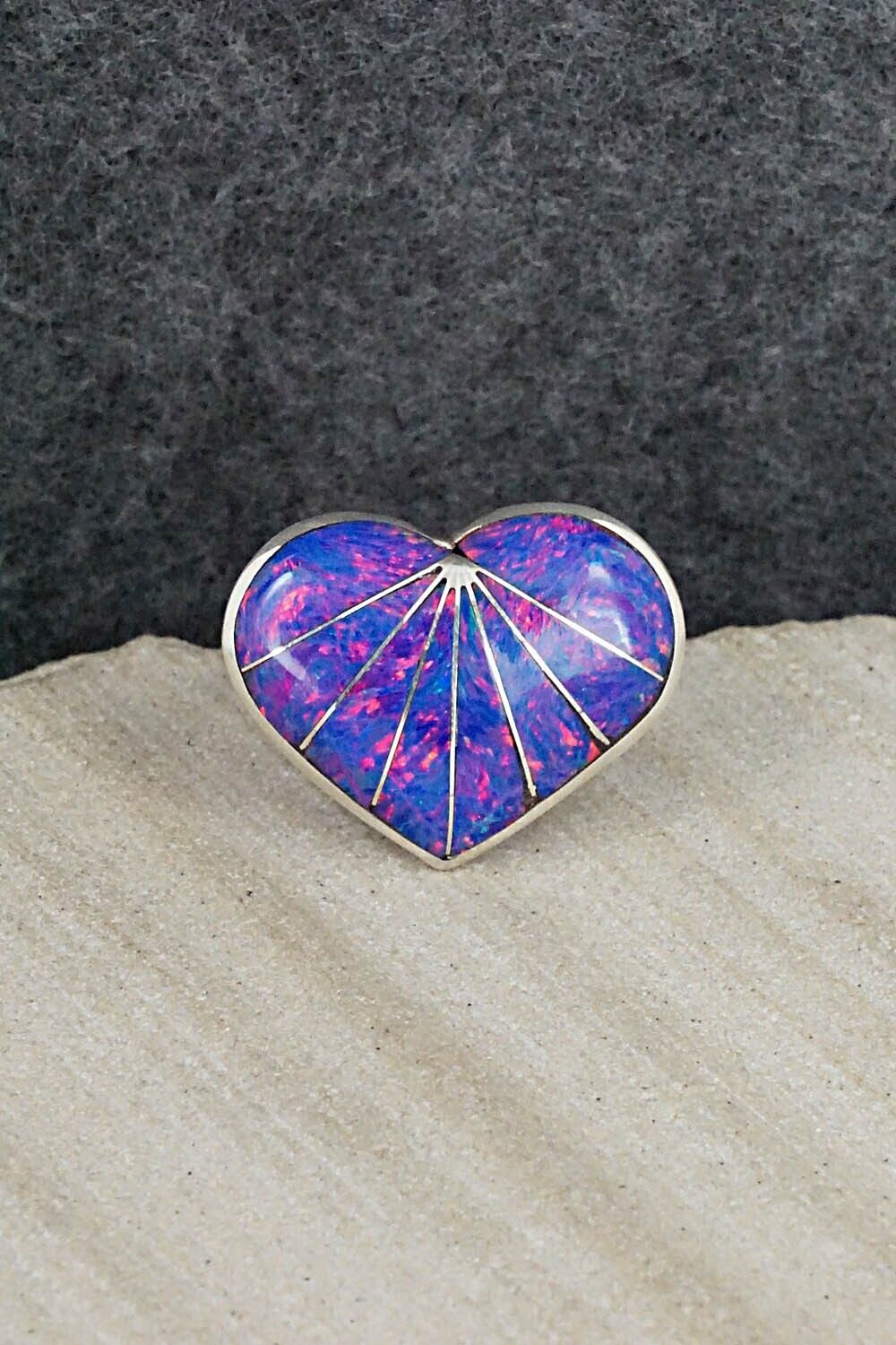 Opalite & Sterling Silver Inlay Ring - Evelyn Makee - Size 7.5