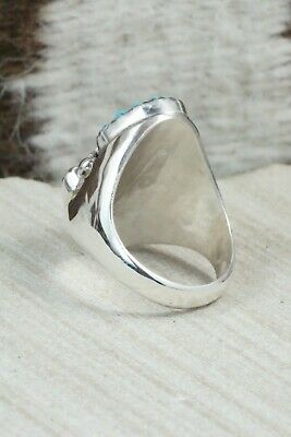 Turquoise, Coral & Sterling Silver Ring - Lyolita Tsattie - Size 8