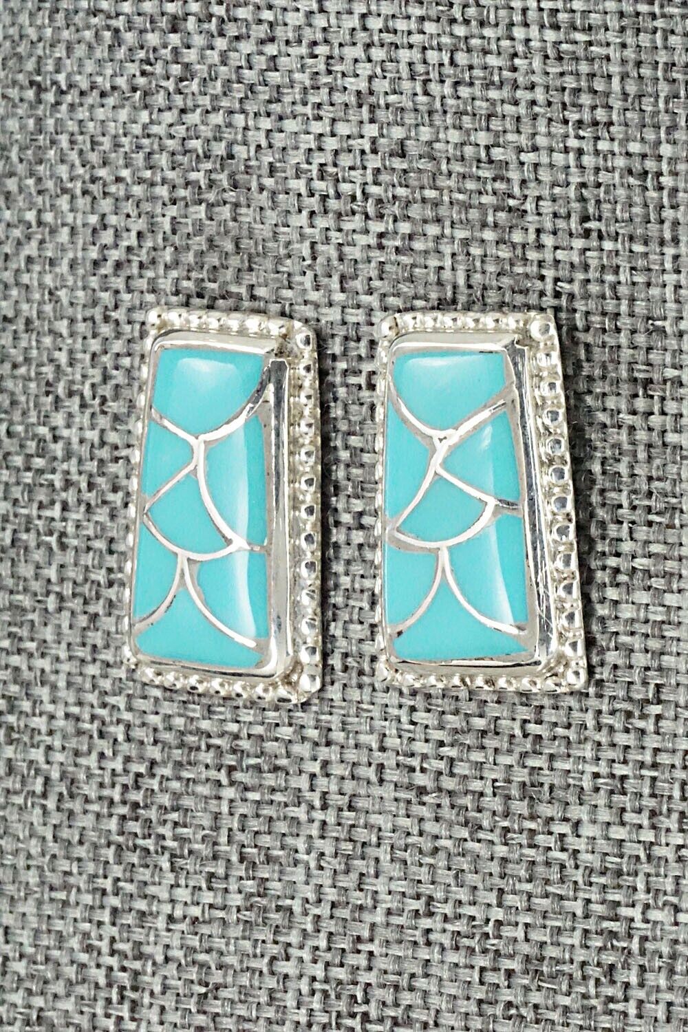 Turquoise & Sterling Silver Inlay Earrings - Karlena Seontewa
