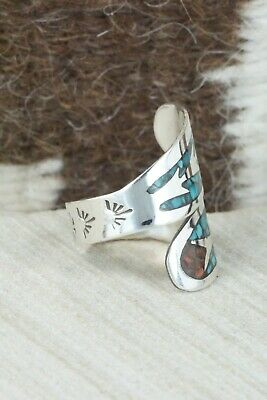 Turquoise, Coral & Sterling Silver Ring - Jolene Jazzie - Size 7