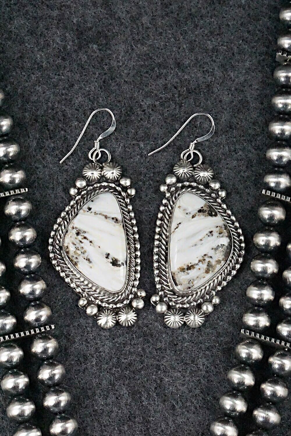 White Buffalo & Sterling Silver Squash Blossom Set - Tom Lewis