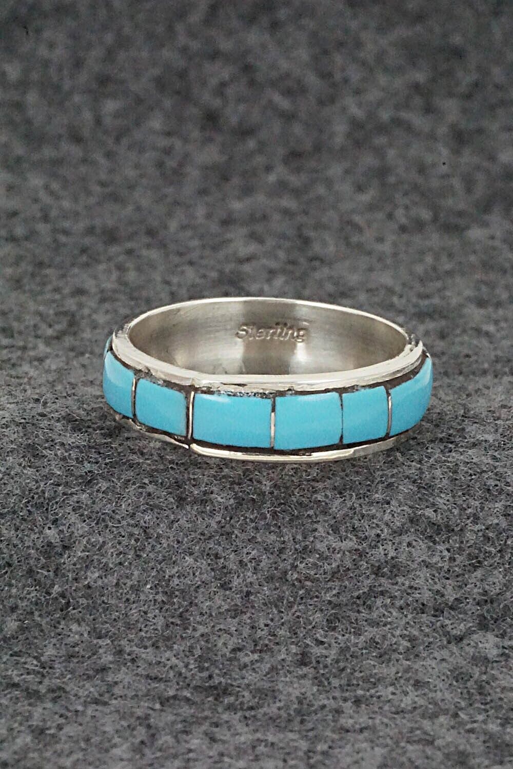 Turquoise & Sterling Silver Inlay Ring - Zenia Kyustewa - Size 11
