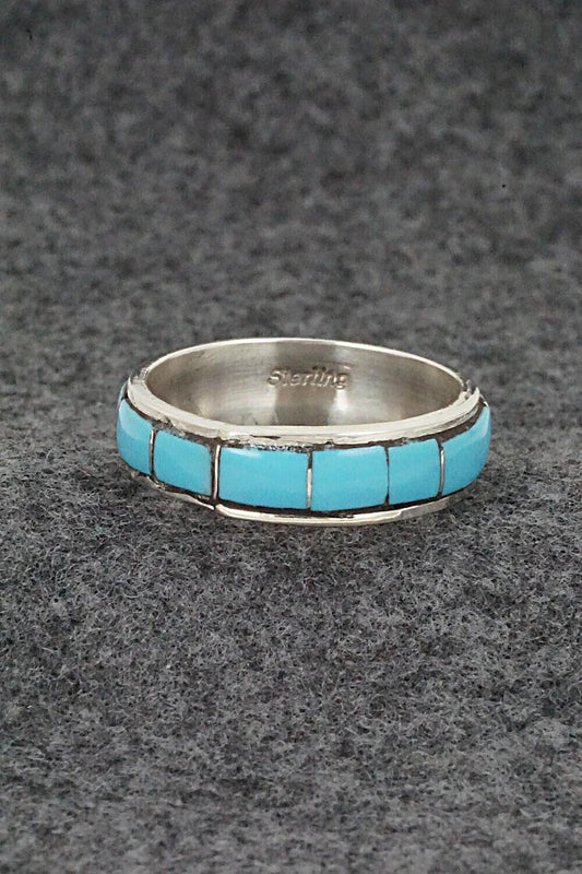 Turquoise & Sterling Silver Inlay Ring - Zenia Kyustewa - Size 11