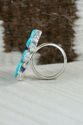Zuni Inlay Turquoise, Jet and Sterling Silver Ring - Leslie Lamy - Size 7.75
