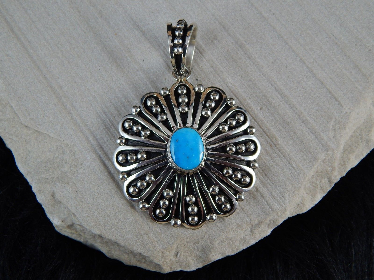 Navajo Sterling Silver & Turquoise Pendant - Jonathan Nez - High Lonesome Trading
