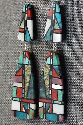 Multi Stone Inlay & Sterling Silver Earrings - Chris T. Nieto - Santo Domingo