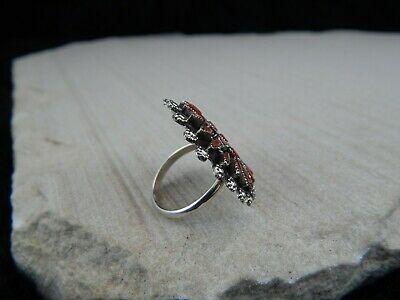 Zuni Sterling Silver & Coral Ring - Merlinda Chavez - Size 7 - High Lonesome Trading