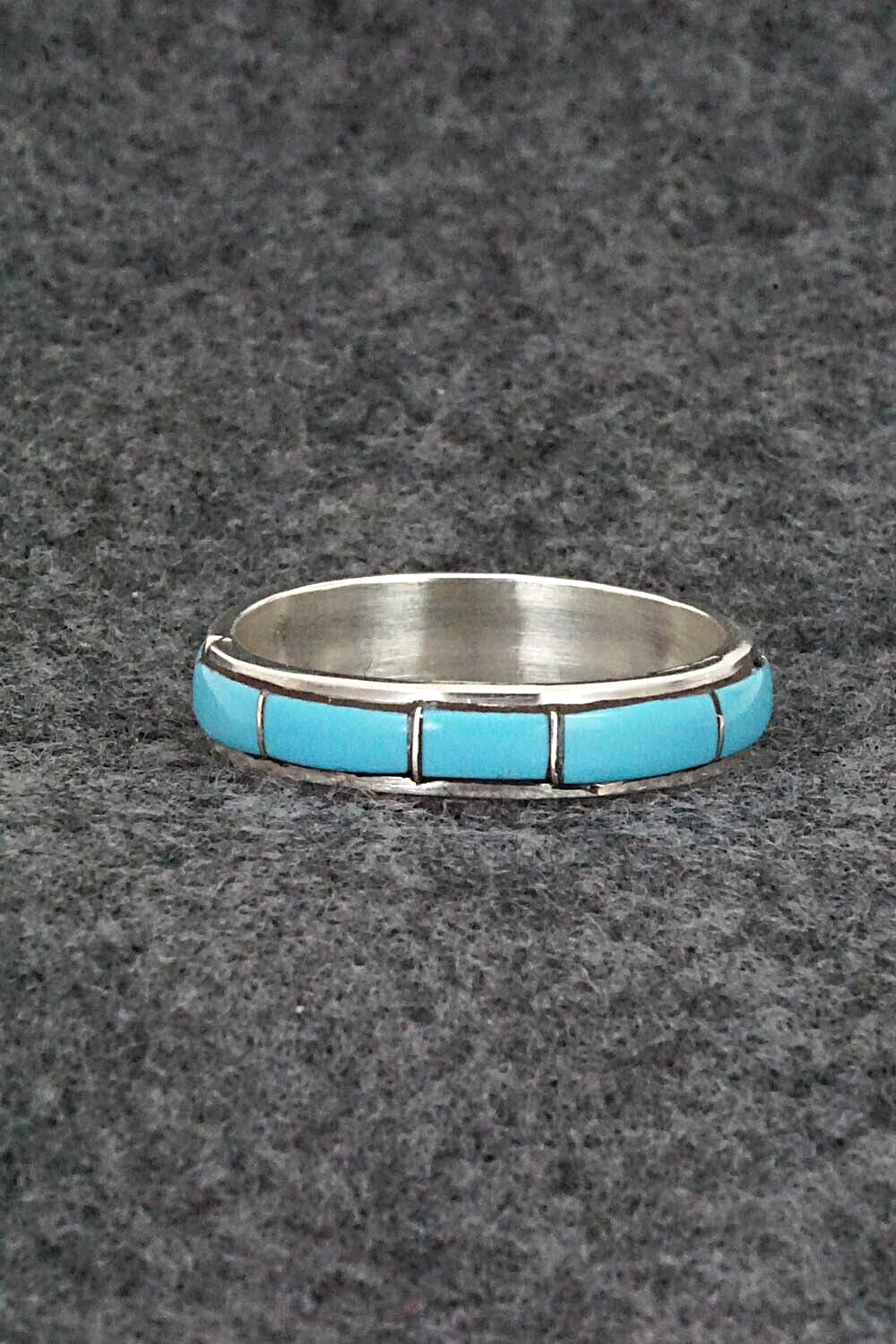 Turquoise & Sterling Silver Inlay Ring - Zenia Kyustewa - Size 10.75