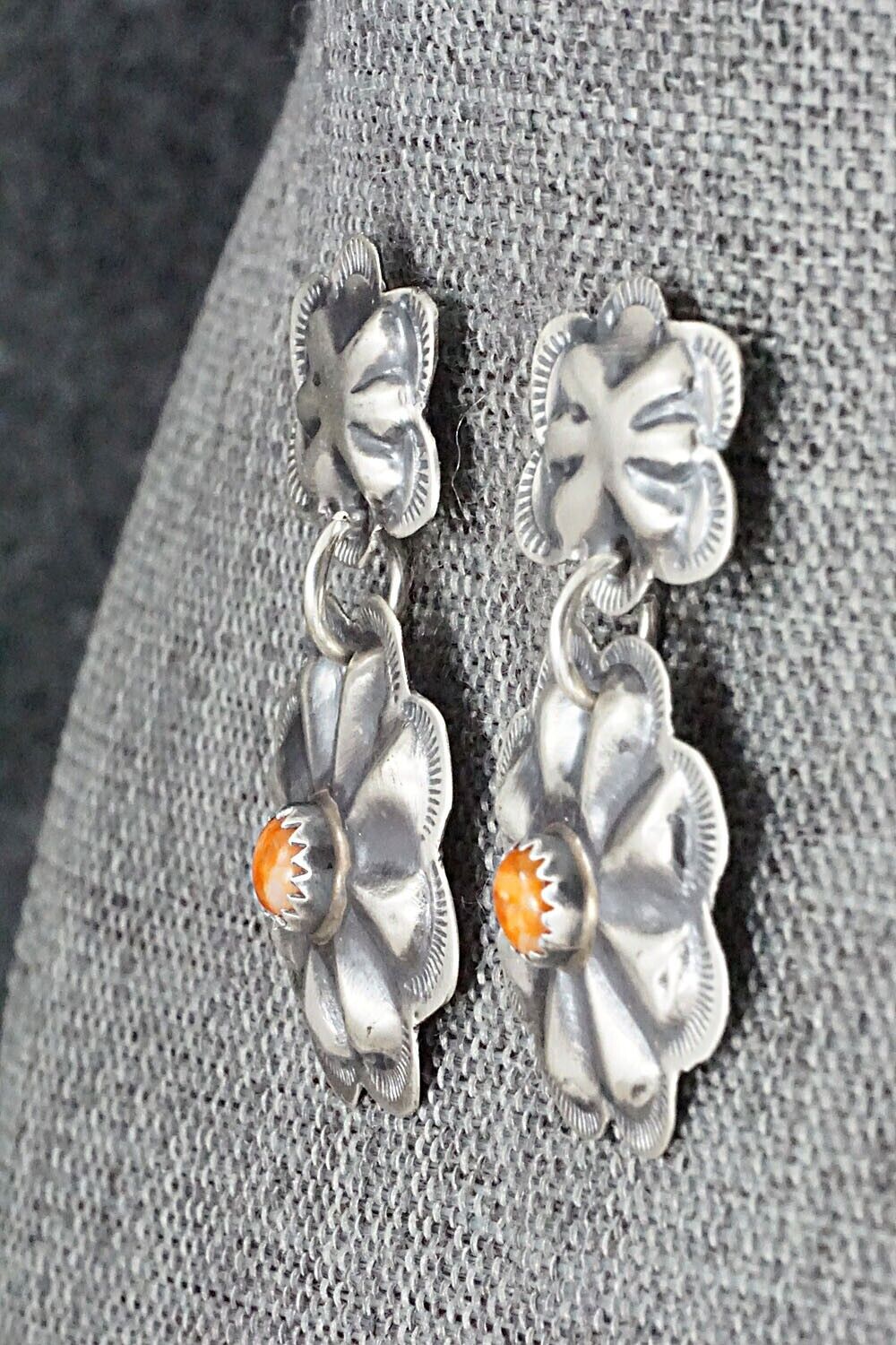 Spiny Oyster & Sterling Silver Earrings - Joan Begay