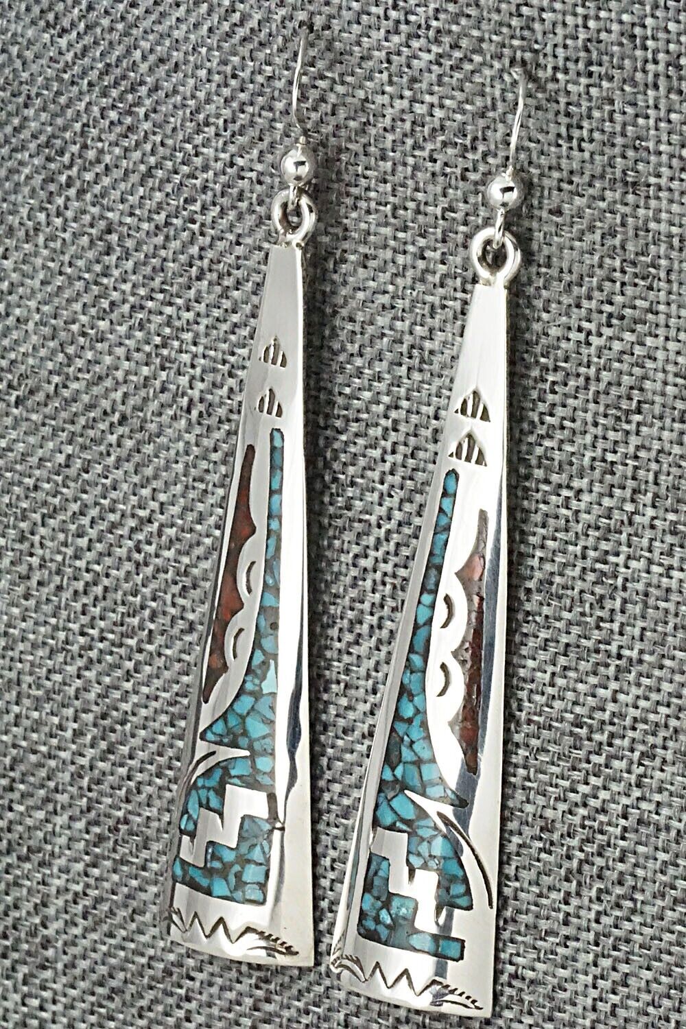 Turquoise, Coral & Sterling Silver Earrings - Jolene Yazzie