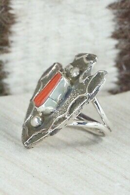 Coral & Sterling Silver Ring - Delbert Arviso - 8