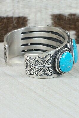 Navajo 5 Stone Turquoise and Sterling Silver Bracelet - Calvin Martinez - High Lonesome Trading