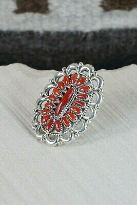 Navajo Coral and Sterling Silver Ring - Jaz Wilson - Size 7 - High Lonesome Trading