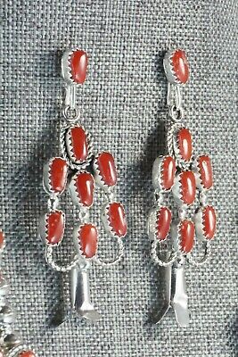 Coral & Sterling Silver Squash Blossom Set - Claudine Penketewa