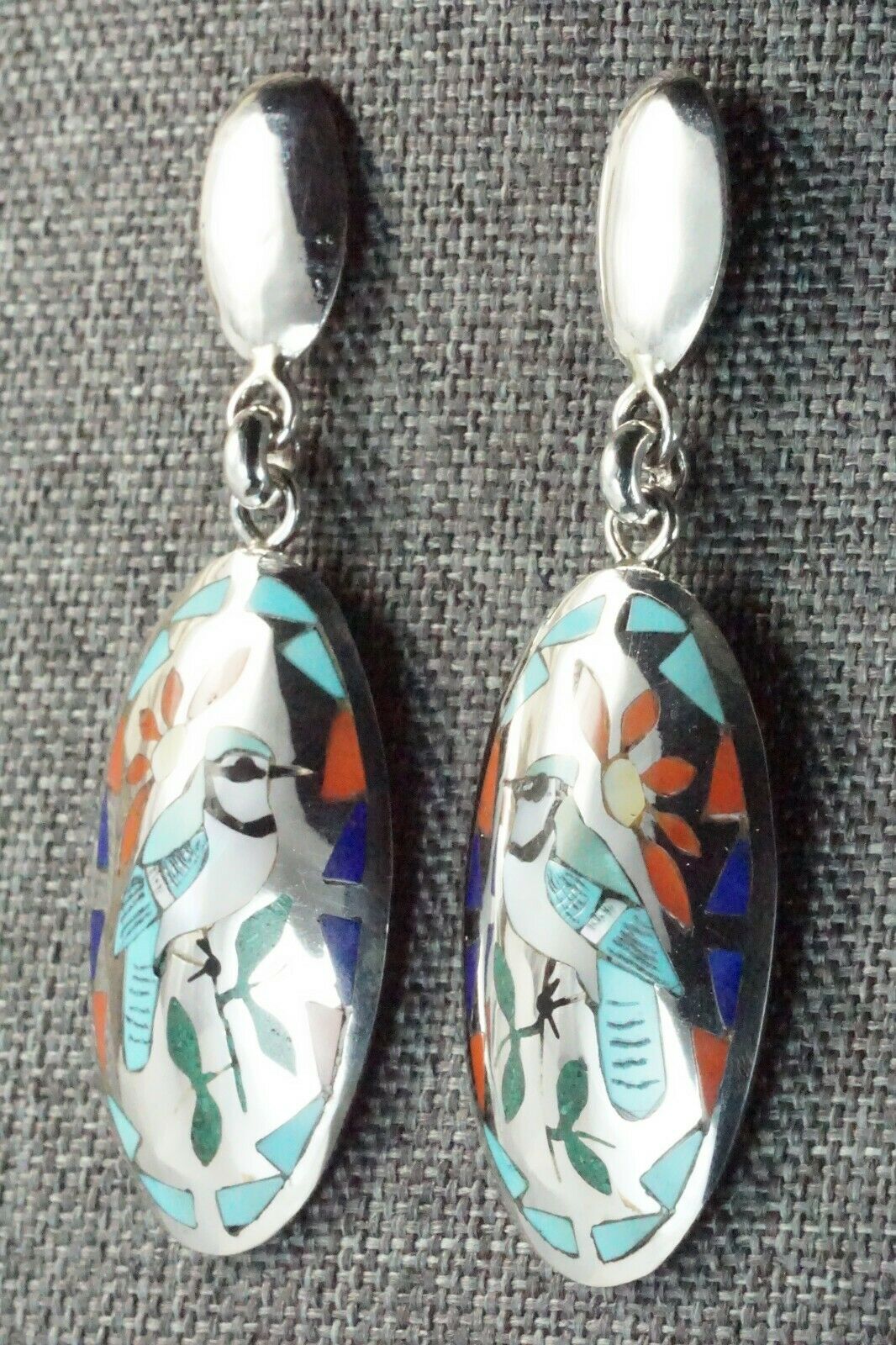 Inlay Turquoise Bluebird & Sterling Silver Earrings - Quintin Quam