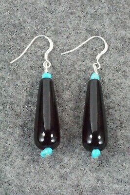 Onyx, Turquoise & Sterling Silver Earrings - Navajo