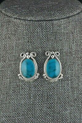 Navajo Turquoise and Sterling Silver Earrings - Sadie Jim - High Lonesome Trading