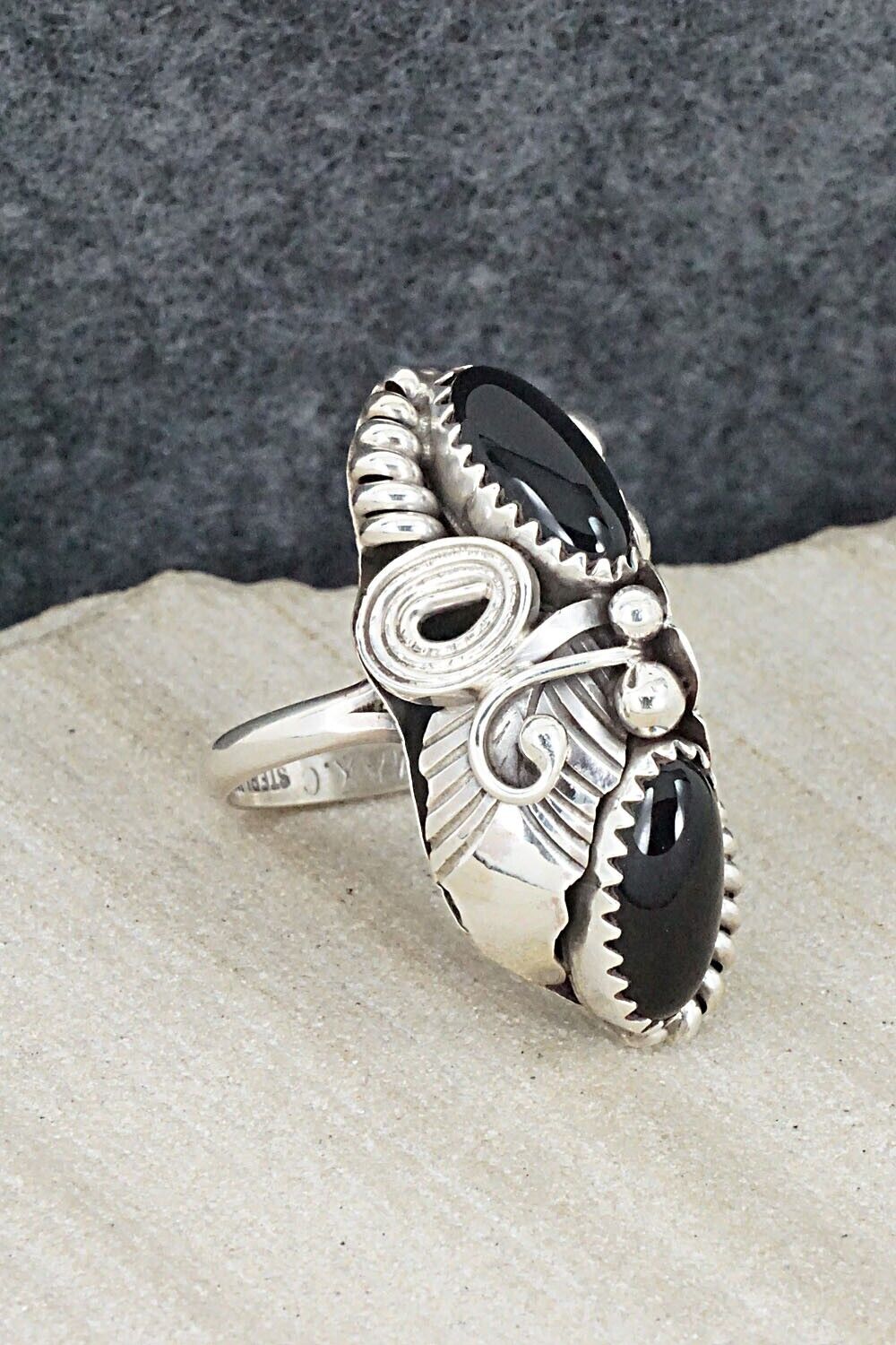 Onyx & Sterling Silver Ring - Max Calladitto - Size 5