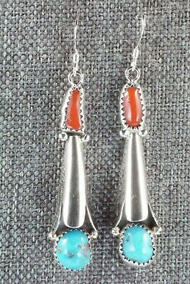 Coral, Turquoise & Sterling Silver Earrings - Roger Pino