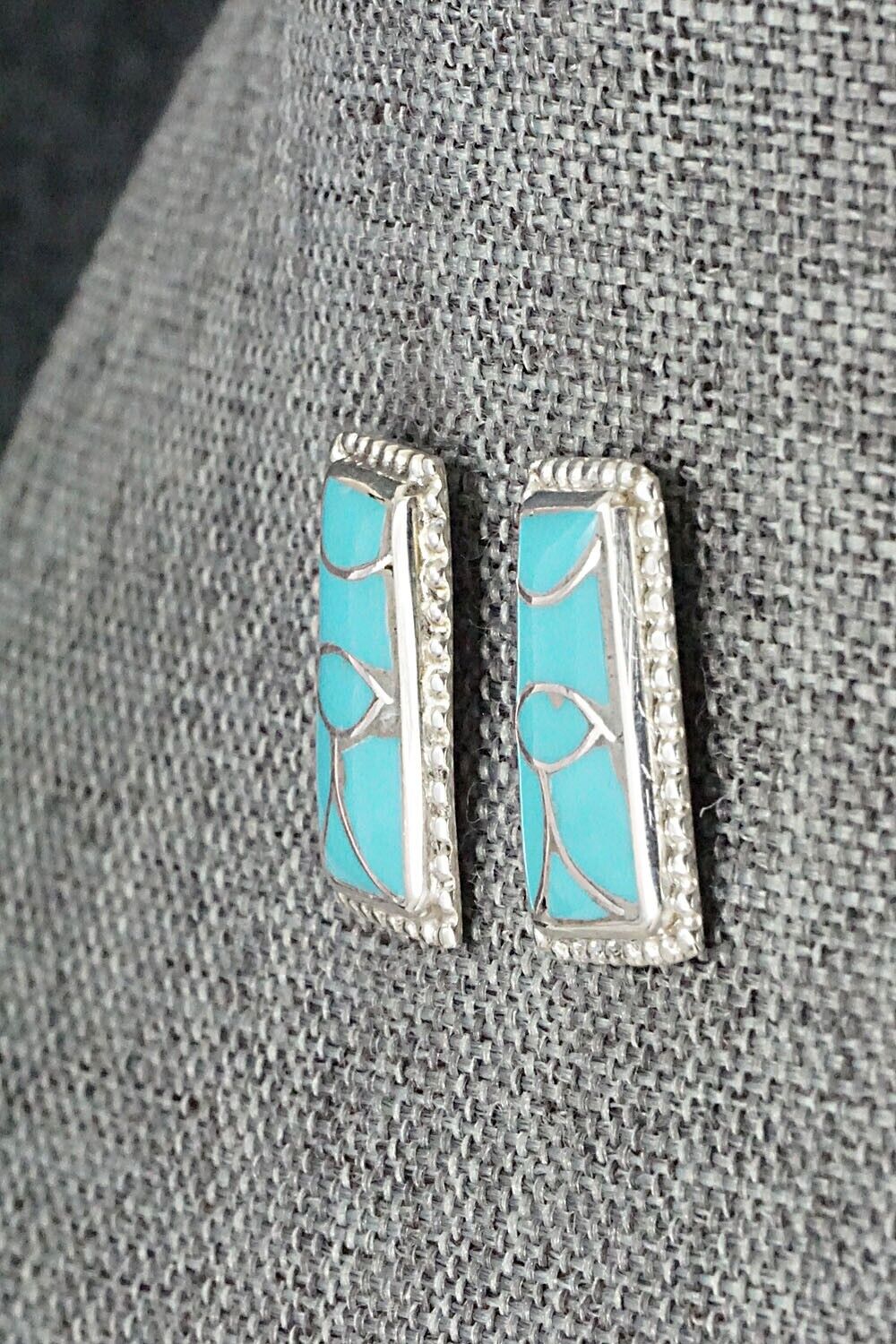 Turquoise & Sterling Silver Inlay Earrings - Karlena Seontewa