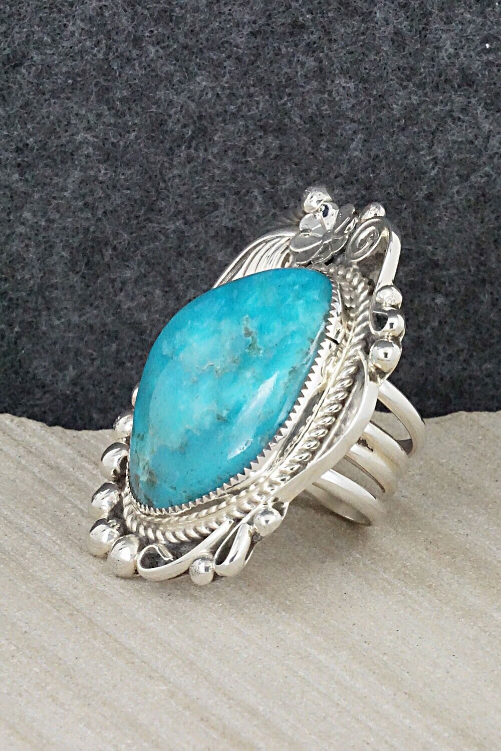Turquoise and Sterling Silver Ring - Ray Nez - Size 7.5 (Adj.)