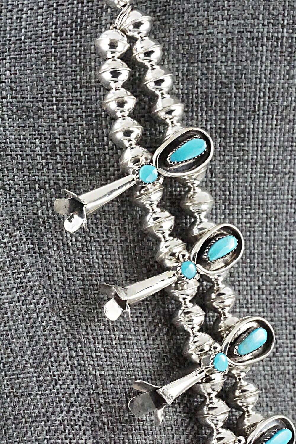 Turquoise & Sterling Silver Squash Blossom and Earrings - Vie Bobelu