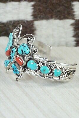 Turquoise, Coral & Sterling Silver Butterfly Bracelet - Anthony Brown