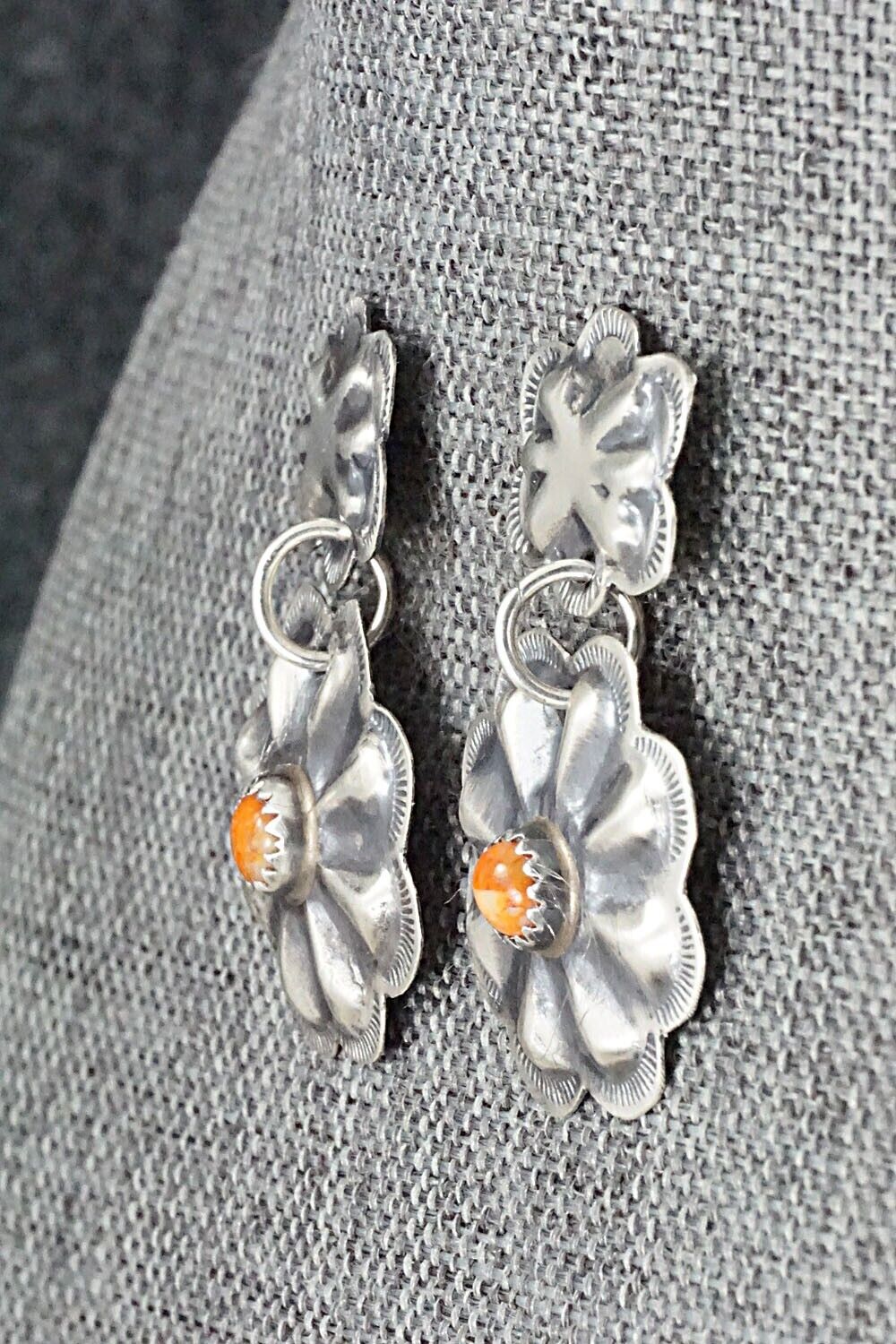 Spiny Oyster & Sterling Silver Earrings - Joan Begay