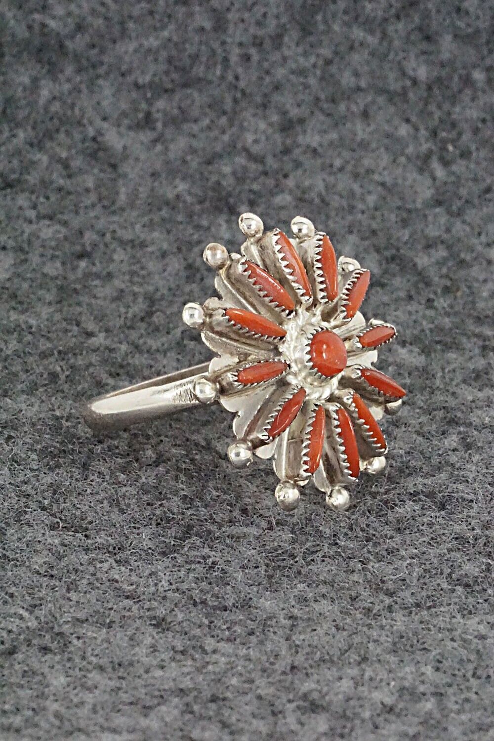 Coral & Sterling Silver Ring - Samantha Waatsa - Size 6.5