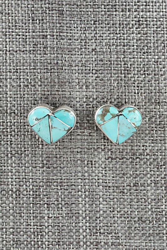 Turquoise & Sterling Silver Inlay Earrings - Evelyn Mahkee
