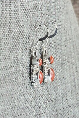 Coral & Sterling Silver Earrings - Isabelle Yazzie