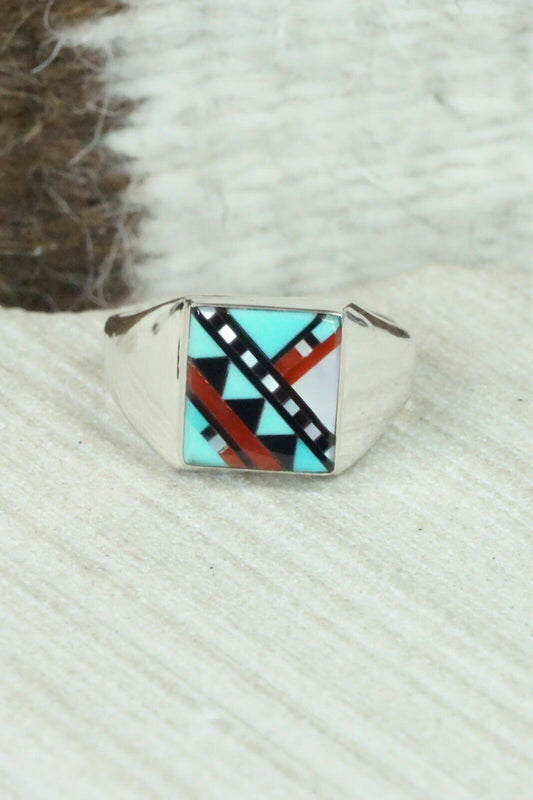 Multi Stone & Sterling Silver Ring - Herbert Kallestewa - Size 9.5