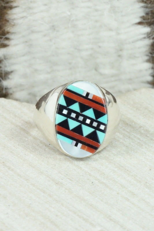 Multi Stone & Sterling Silver Ring - Herbert Kallestewa - Size 9