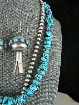 Navajo Turquoise Necklace & Blossom Pendant and Earrings - Monica Smith - High Lonesome Trading