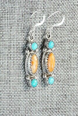 Turquoise, Spiny Oyster and Sterling Silver Earrings - Harris Largo