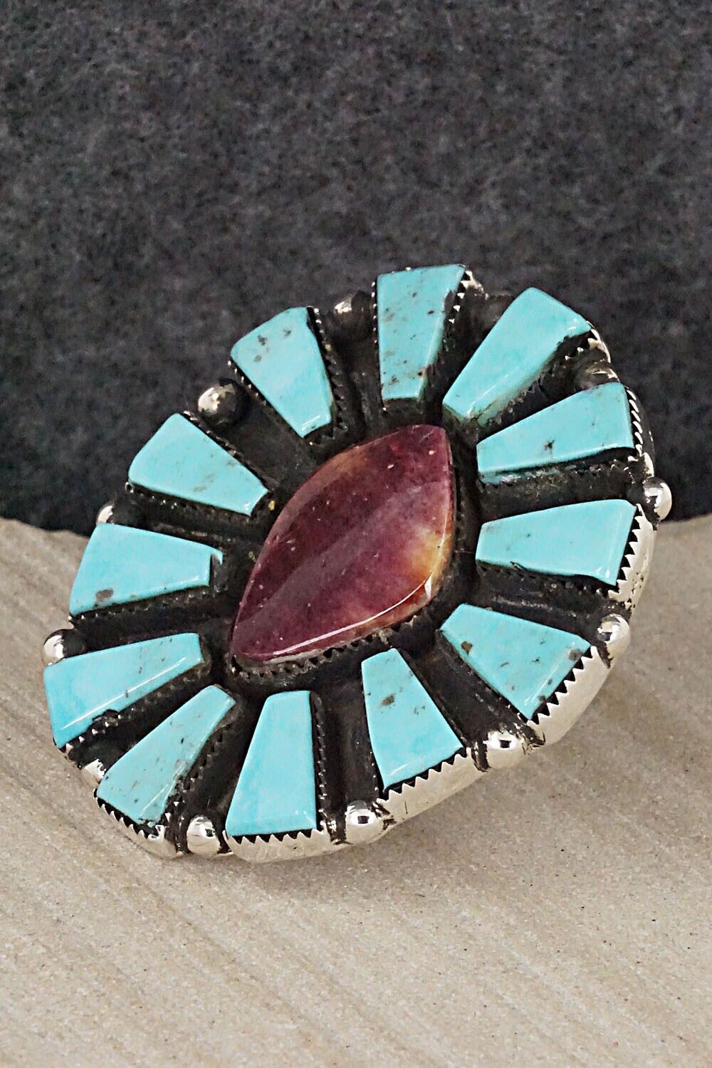 Turquoise, Spiny Oyster & Sterling Silver Ring - Selina Warner - Size 6