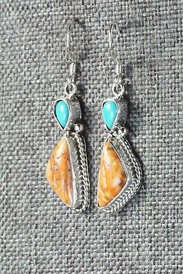 Turquoise, Spiny Oyster & Sterling Silver Earrings - Gary Shorty