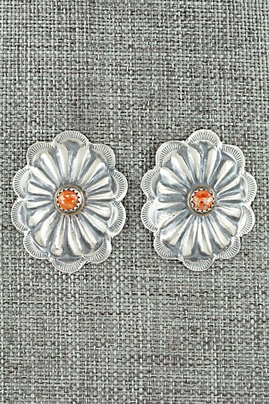 Spiny Oyster & Sterling Silver Earrings - Joan Begay