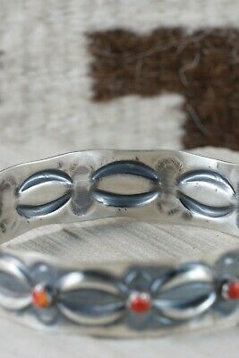 Navajo Coral & Sterling Silver Bangle Cuff - Tim Yazzie - High Lonesome Trading