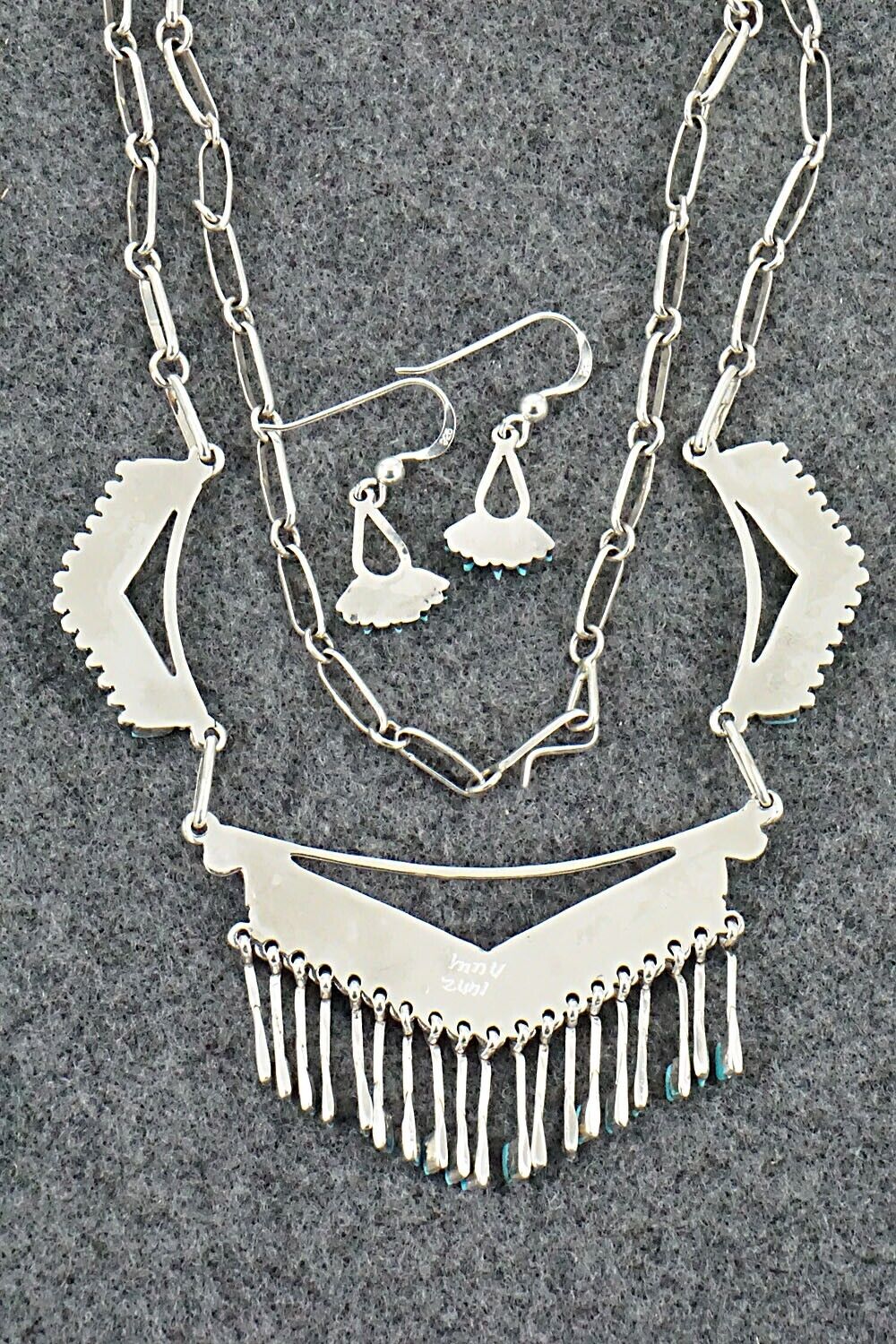 Turquoise & Sterling Silver Necklace and Earrings Set - Mildred Ukestine